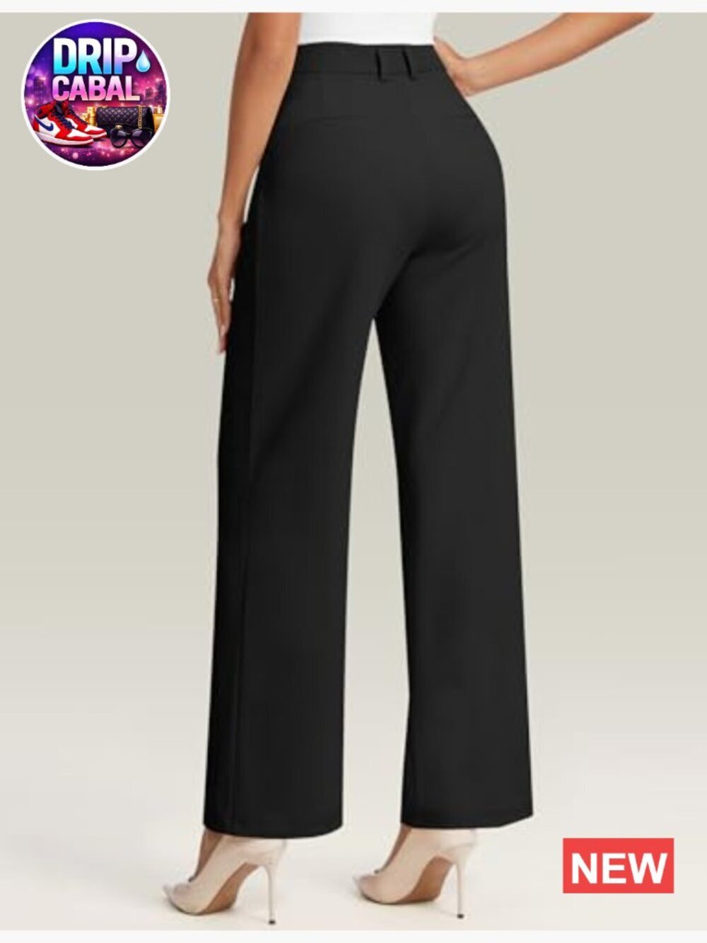 Polyester Blend Wide Leg Dress Pants High Waisted Work Trousers with Pockets - Picture 2 of 7